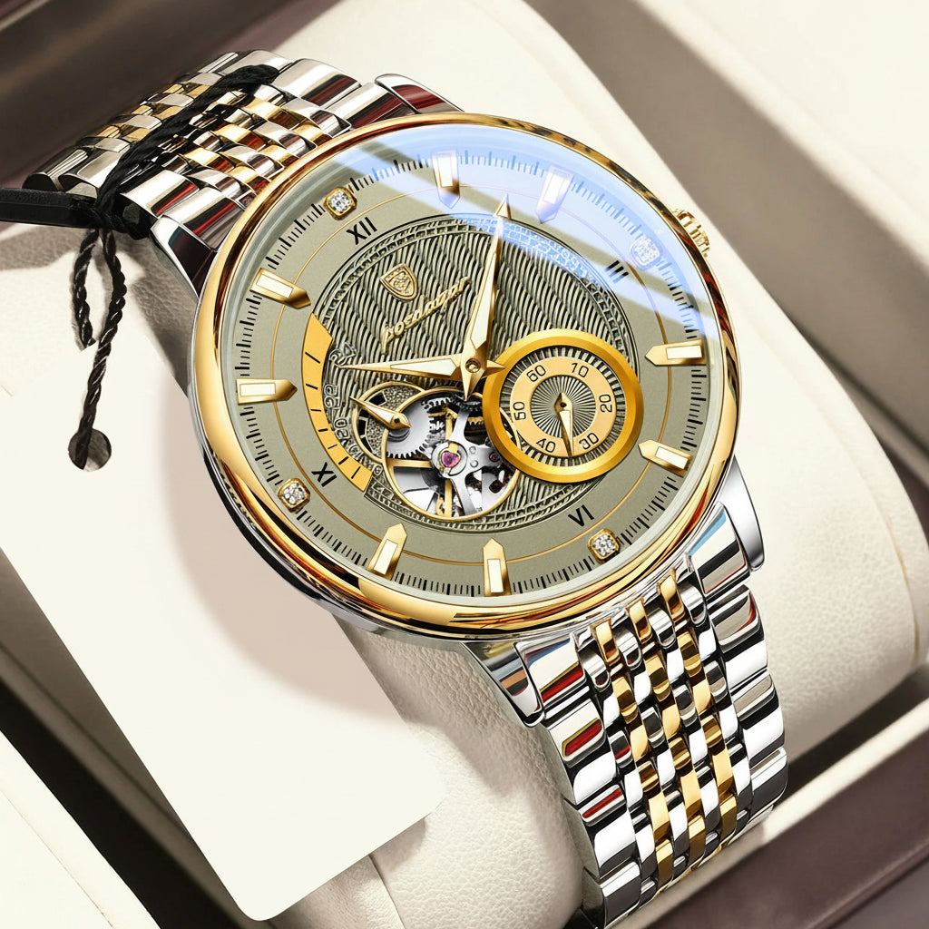Automatic Skeleton Watch – Luminous Tourbillon Style with Sapphire Crystal