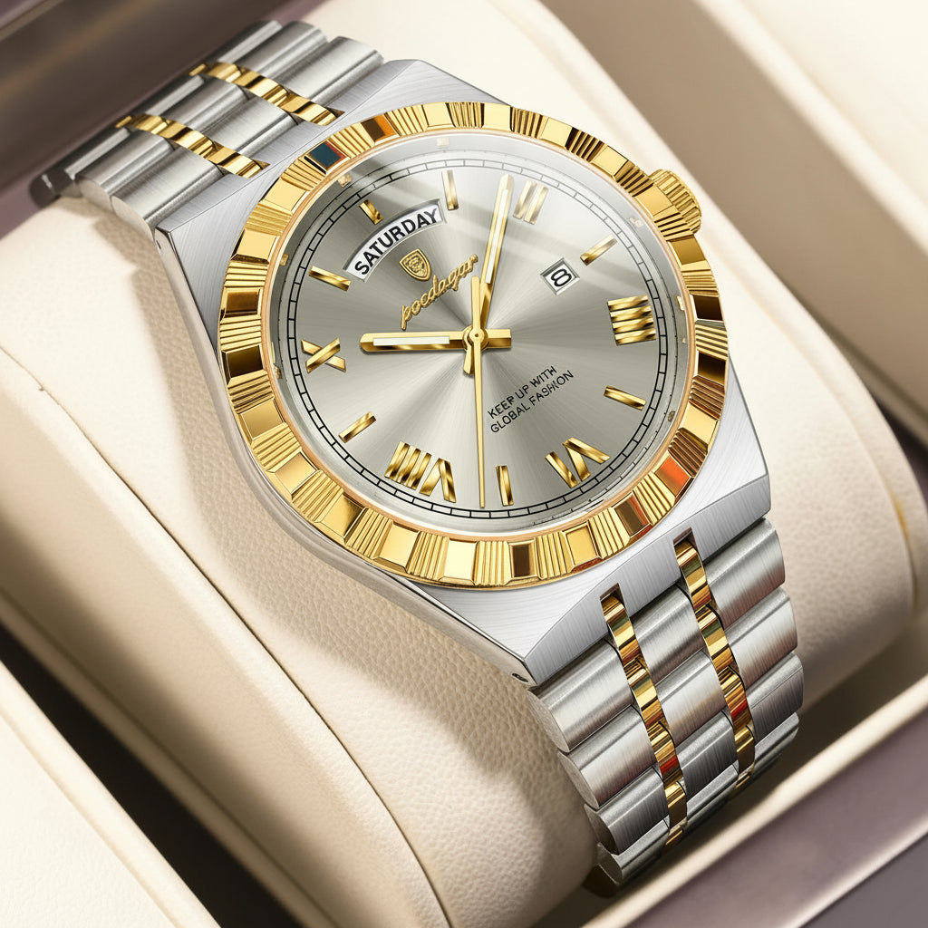 Full Calendar Business Watch – Roman Numeral Dial with Hidden Clasp