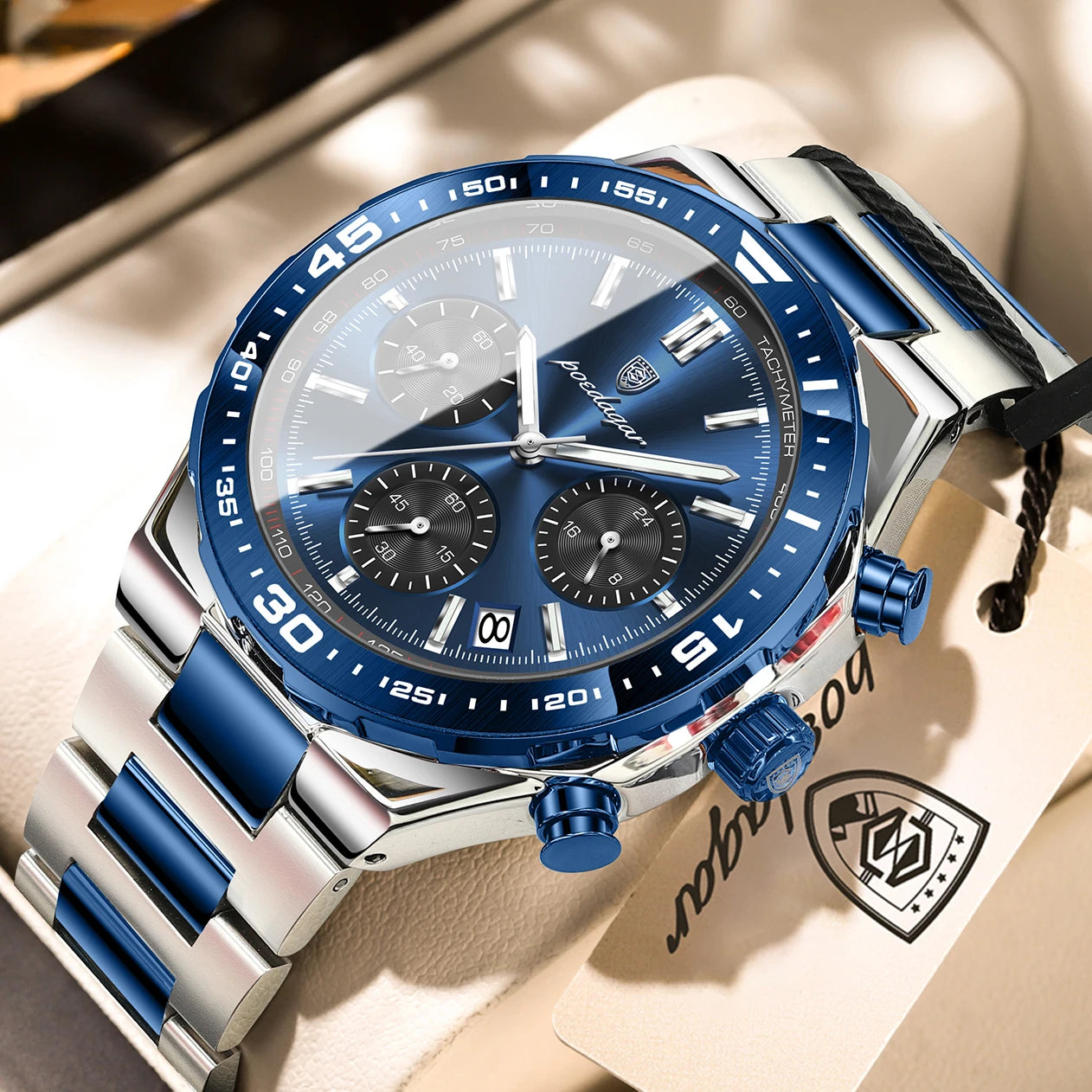 Business Chronograph Watch – Stainless Steel, Luminous Dial, Date Display