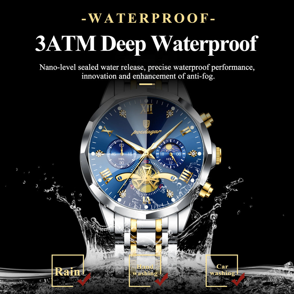 Premium Men's Chronograph Watch – Stainless Steel, Luminous, 3Bar Water‑Resistant