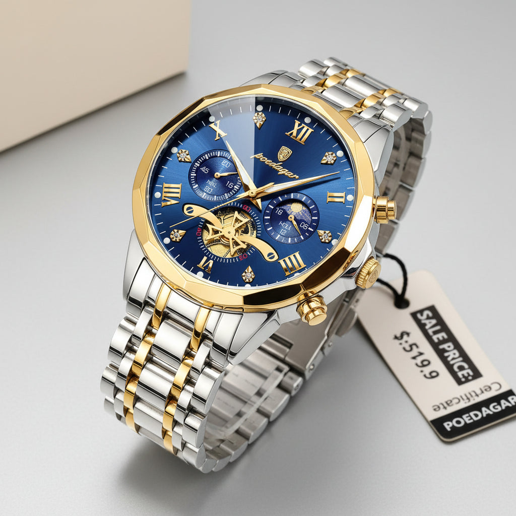Premium Men's Chronograph Watch – Stainless Steel, Luminous, 3Bar Water‑Resistant