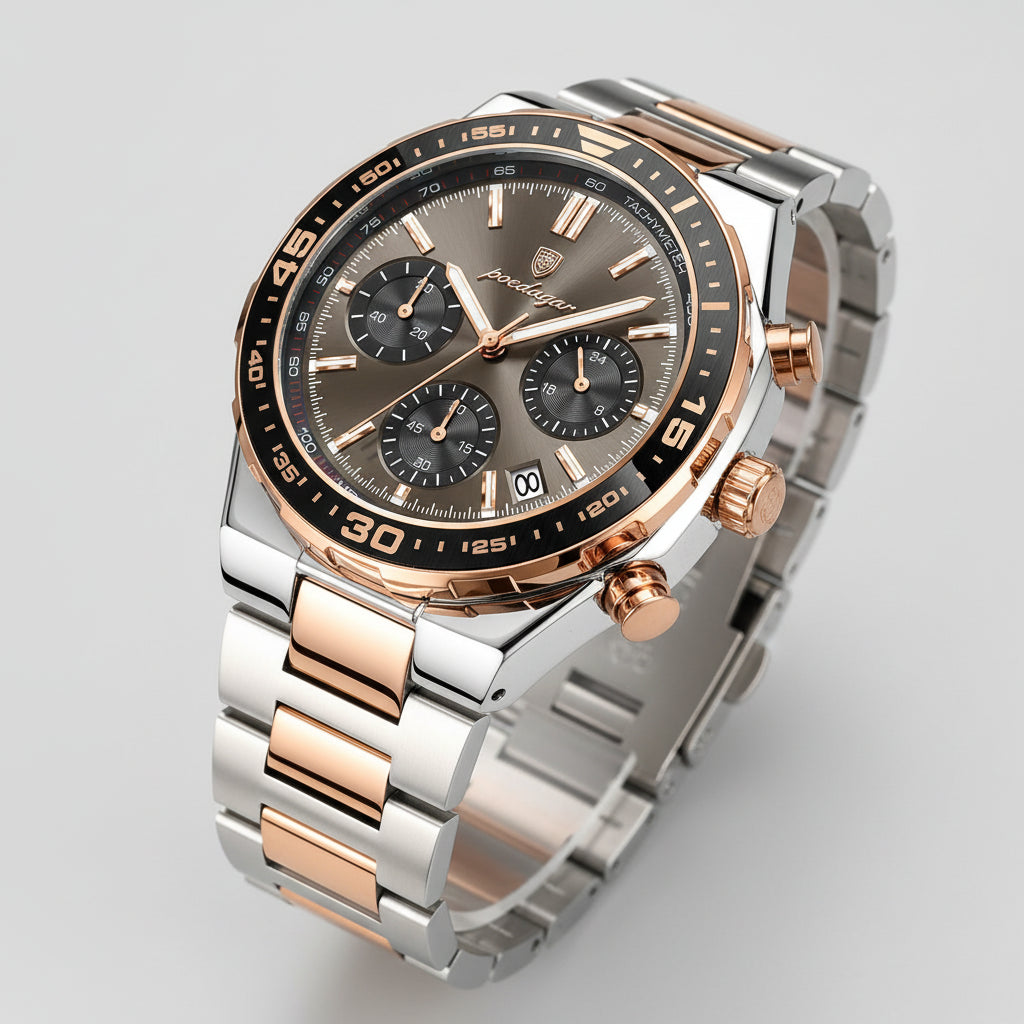 Business Chronograph Watch – Stainless Steel, Luminous Dial, Date Display