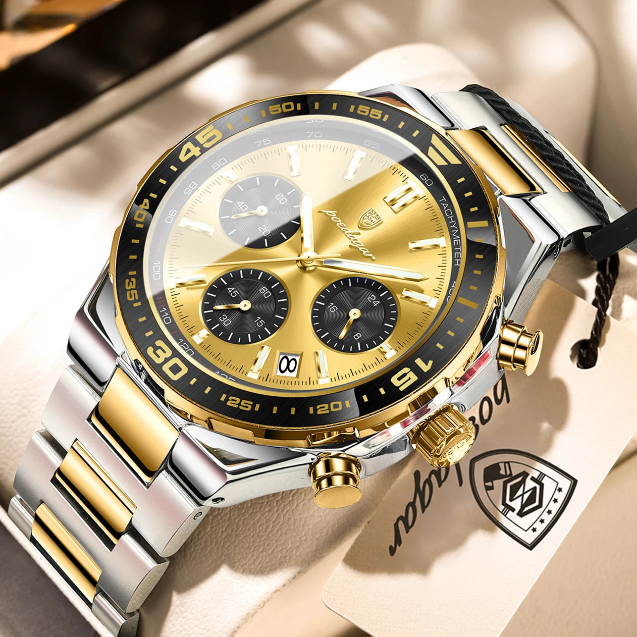 Business Chronograph Watch – Stainless Steel, Luminous Dial, Date Display