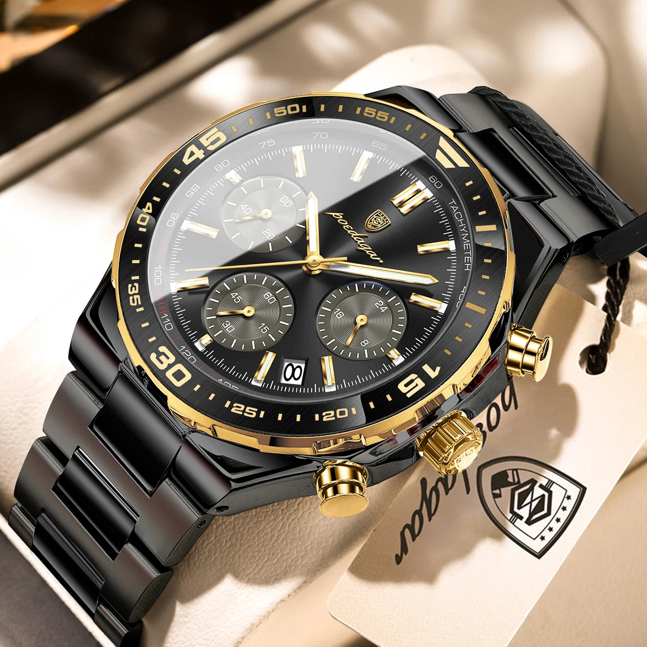 Business Chronograph Watch – Stainless Steel, Luminous Dial, Date Display