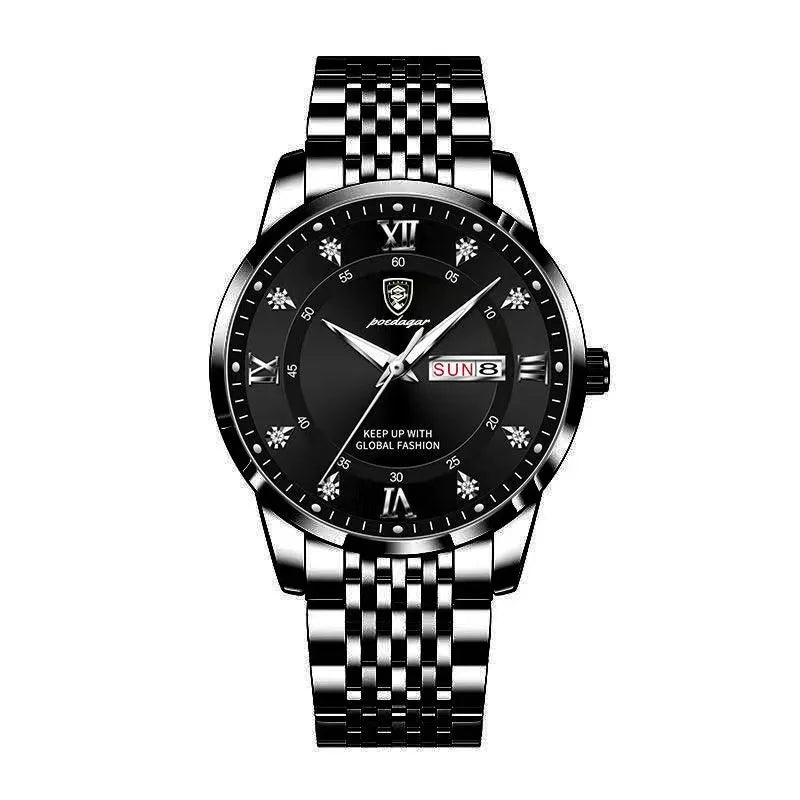 Full Calendar Chronograph Watch – Roman Numeral Dial with Hidden Clasp Bracelet