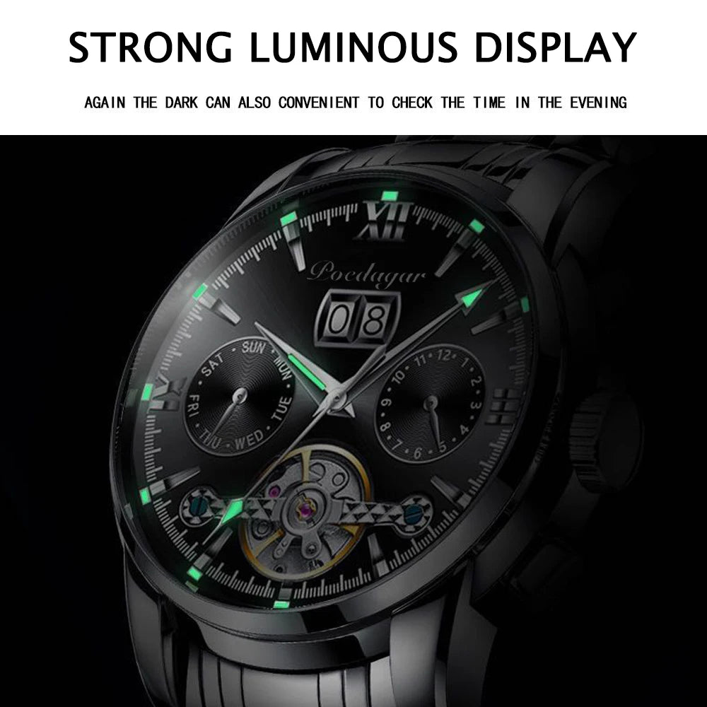Automatic Tourbillon Style Watch – Chronograph & Full Calendar with Hidden Clasp Bracelet