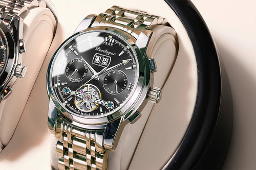 Automatic Tourbillon Style Watch – Chronograph & Full Calendar with Hidden Clasp Bracelet