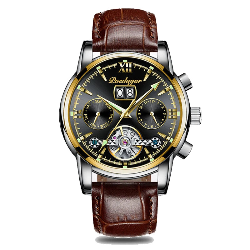 Automatic Tourbillon Style Watch – Chronograph & Full Calendar with Hidden Clasp Bracelet