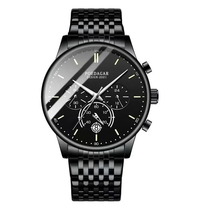 Ultra-Thin Chronograph Watch – Mesh Belt Bracelet with Luminous Dial & Full Calendar