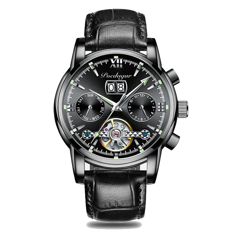 Automatic Tourbillon Style Watch – Chronograph & Full Calendar with Hidden Clasp Bracelet