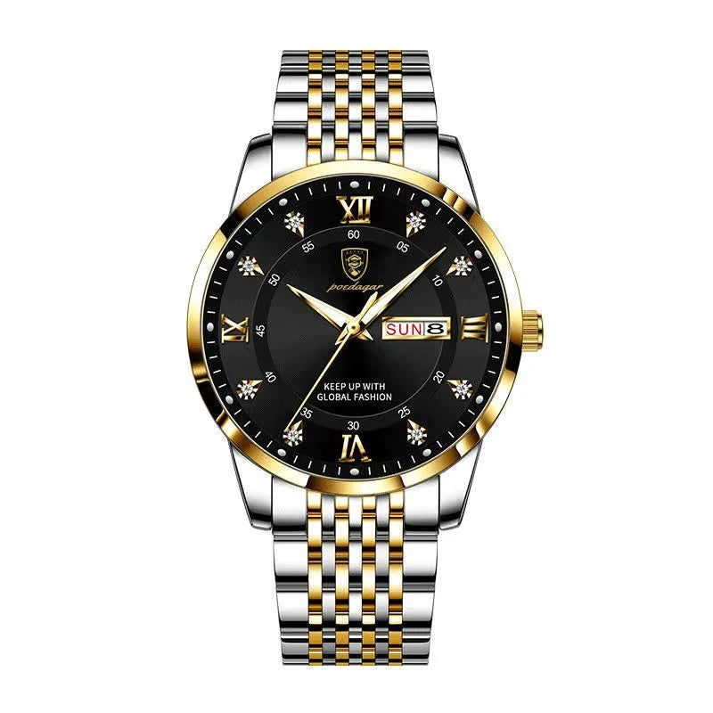 Full Calendar Chronograph Watch – Roman Numeral Dial with Hidden Clasp Bracelet