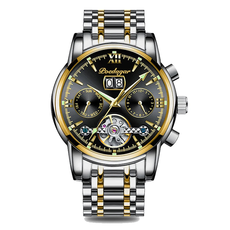 Automatic Tourbillon Style Watch – Chronograph & Full Calendar with Hidden Clasp Bracelet