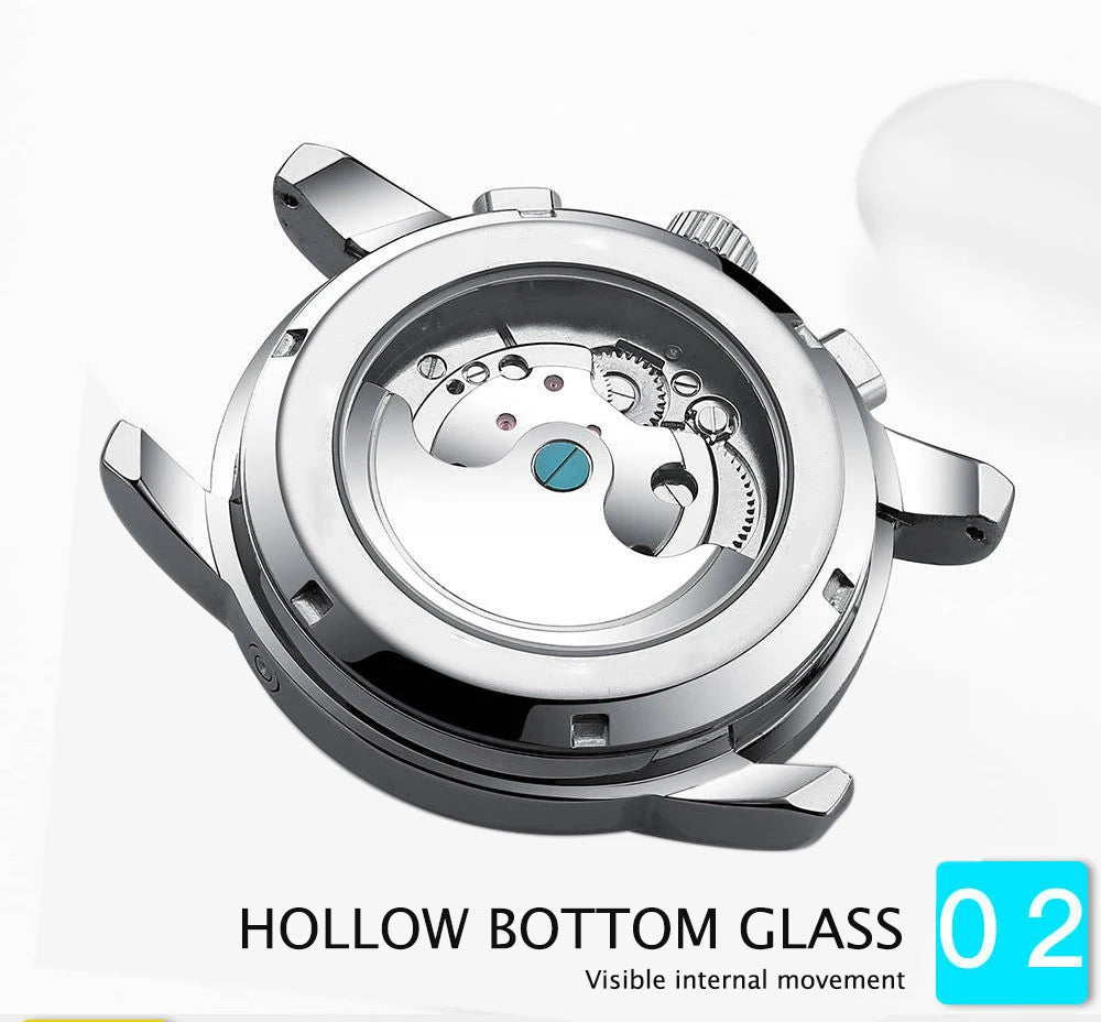 Automatic Tourbillon Style Watch – Chronograph & Full Calendar with Hidden Clasp Bracelet
