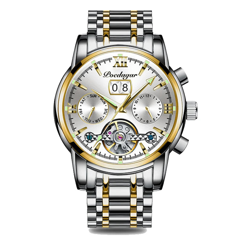 Automatic Tourbillon Style Watch – Chronograph & Full Calendar with Hidden Clasp Bracelet