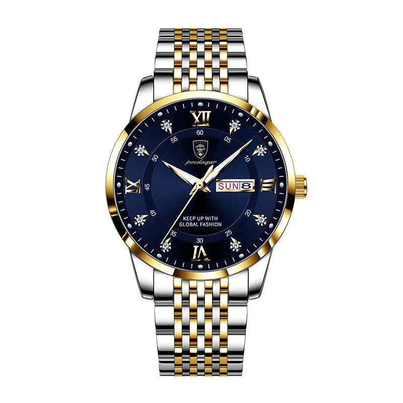 Full Calendar Chronograph Watch – Roman Numeral Dial with Hidden Clasp Bracelet