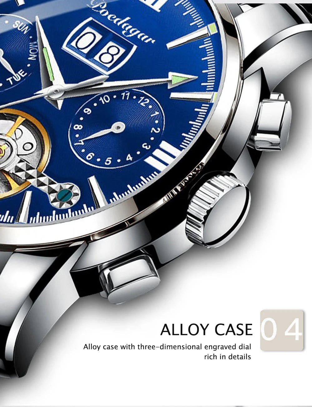 Automatic Tourbillon Style Watch – Chronograph & Full Calendar with Hidden Clasp Bracelet