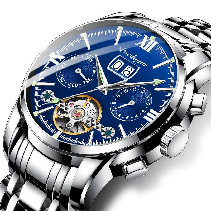 Automatic Tourbillon Style Watch – Chronograph & Full Calendar with Hidden Clasp Bracelet