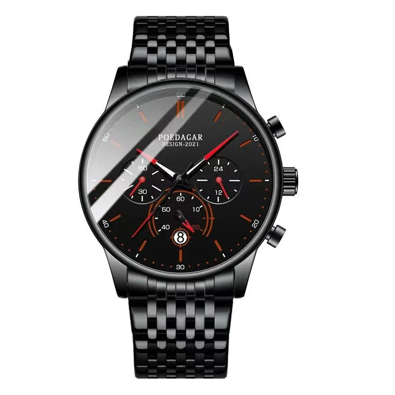 Ultra-Thin Chronograph Watch – Mesh Belt Bracelet with Luminous Dial & Full Calendar