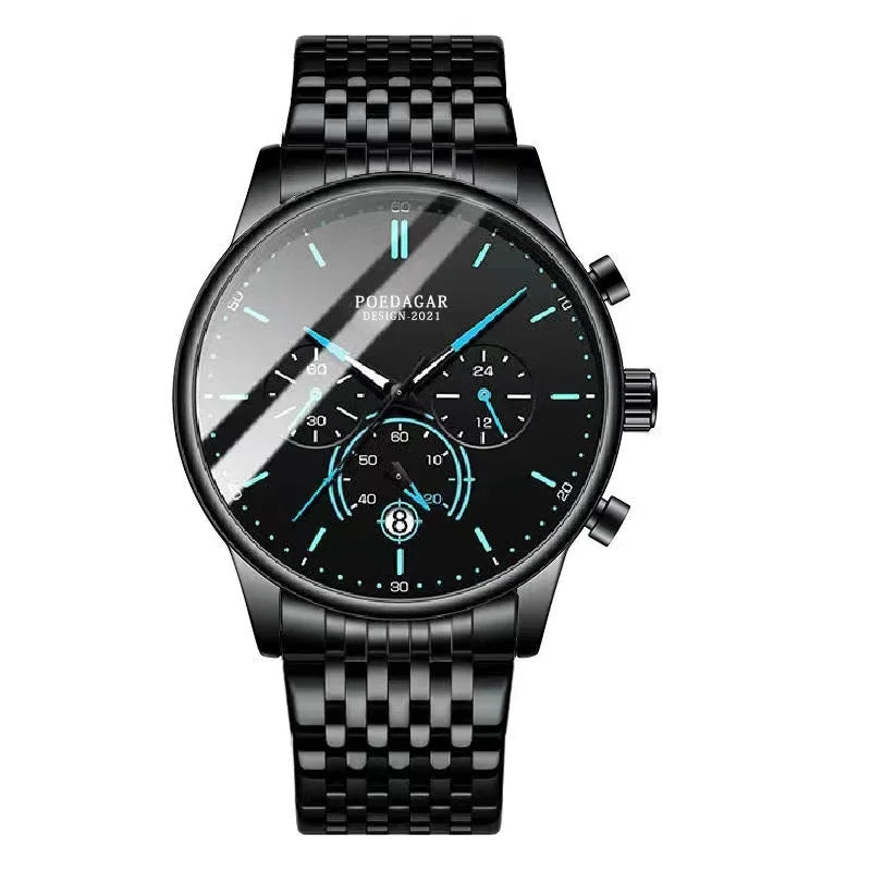 Ultra-Thin Chronograph Watch – Mesh Belt Bracelet with Luminous Dial & Full Calendar