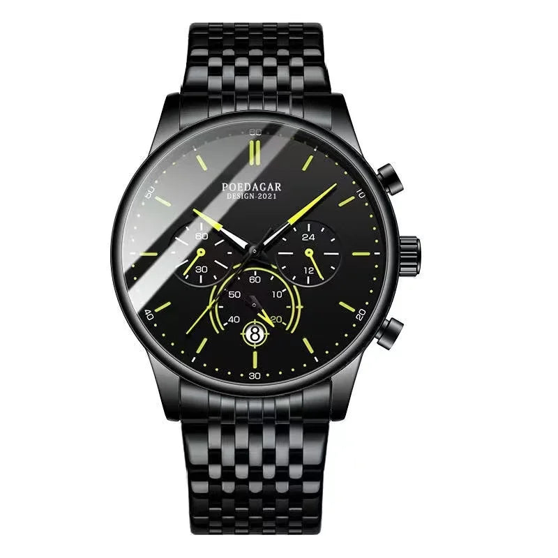 Ultra-Thin Chronograph Watch – Mesh Belt Bracelet with Luminous Dial & Full Calendar