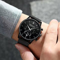 Ultra-Thin Chronograph Watch – Mesh Belt Bracelet with Luminous Dial & Full Calendar