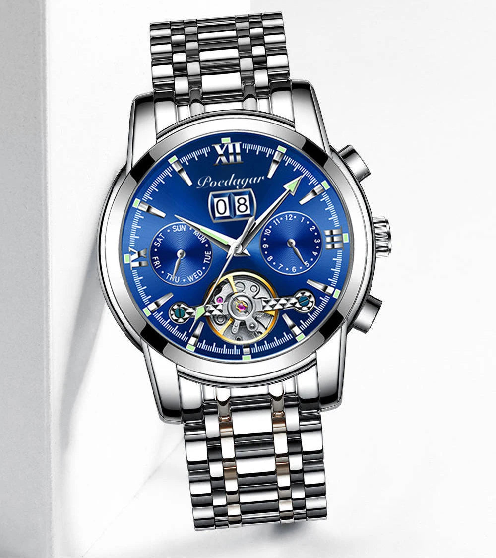Automatic Tourbillon Style Watch – Chronograph & Full Calendar with Hidden Clasp Bracelet