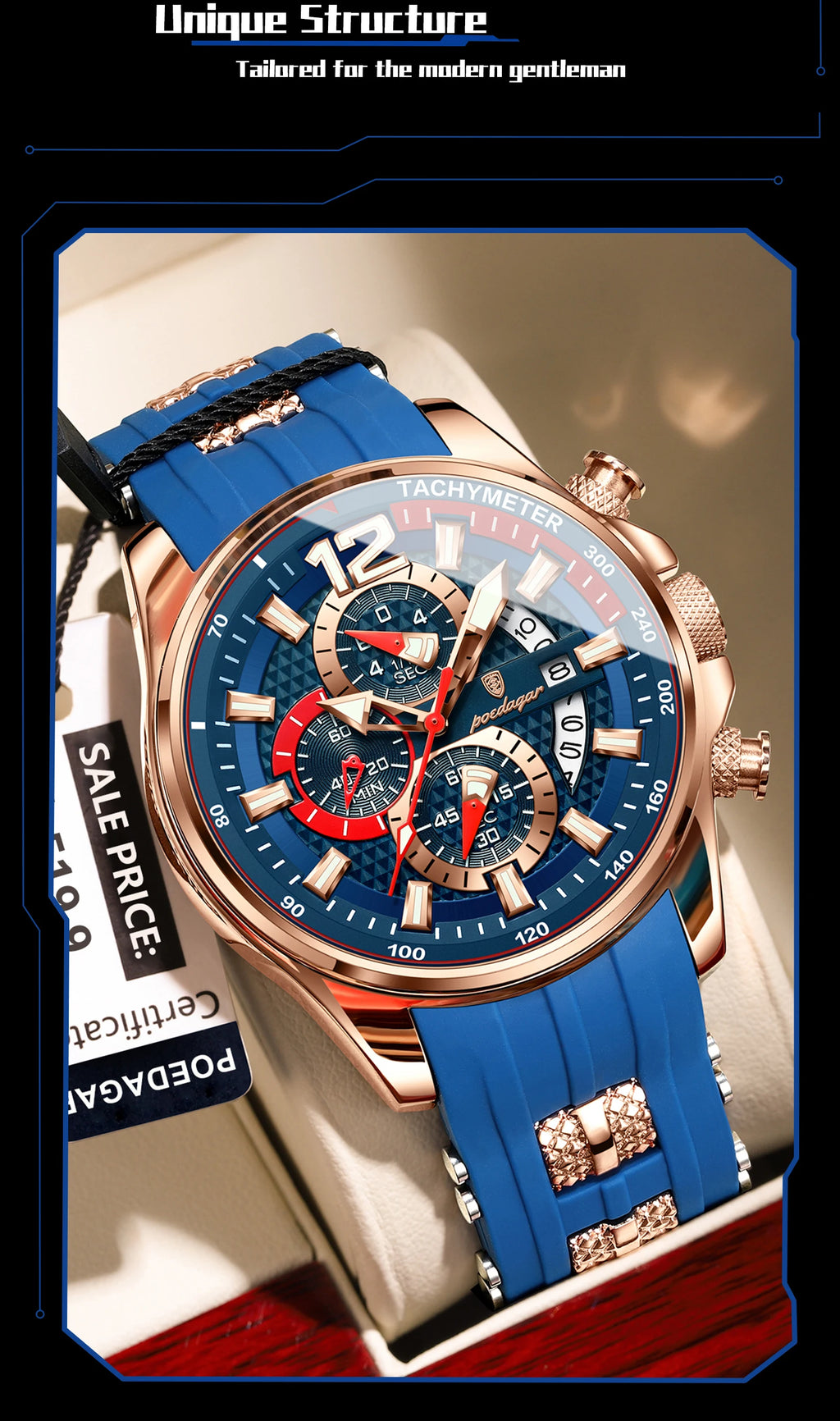 Chronograph Sport Watch – Large Arabic Dial with Silicone Strap & Full Calendar