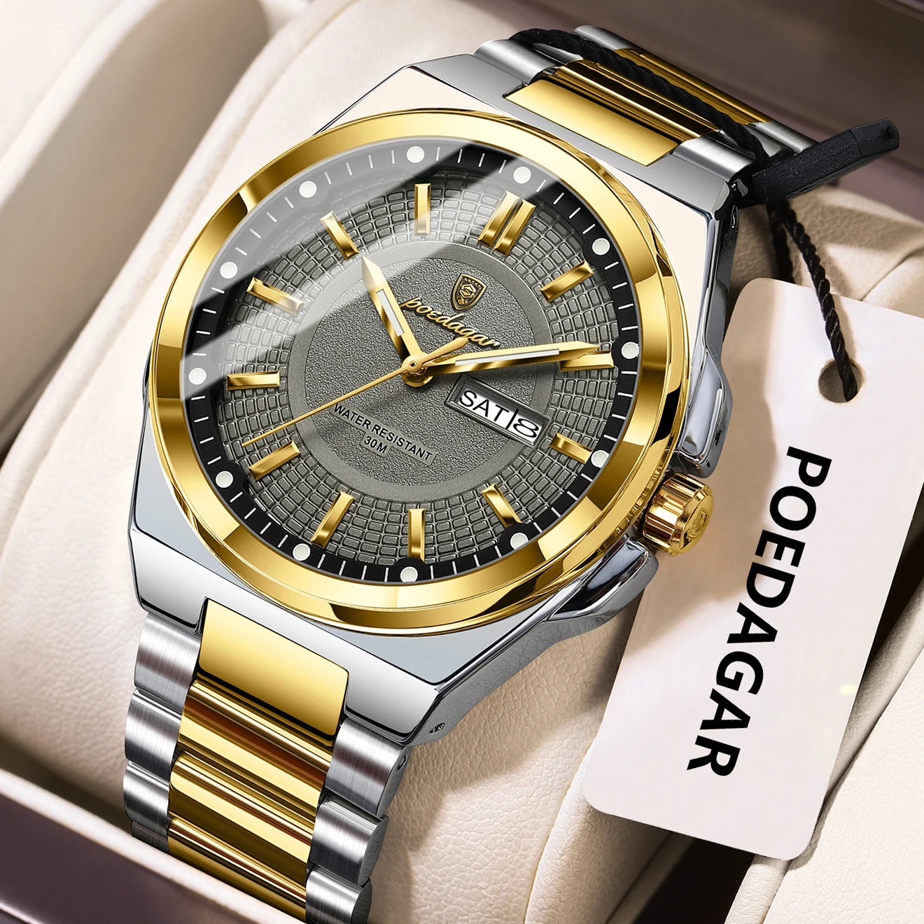 Full Calendar Sport Watch – Luminous Dial with Hidden Clasp Bracelet
