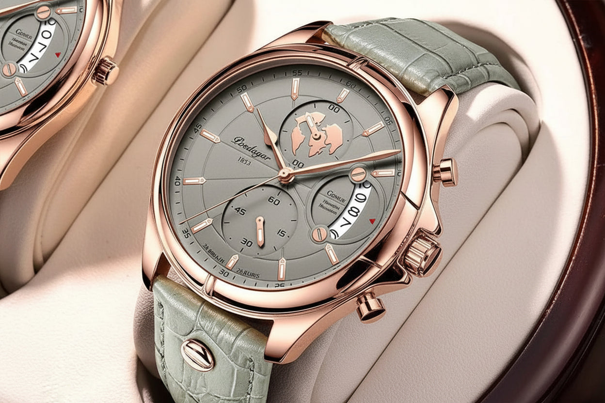 Chronograph Date Watch – Leather Strap with Numberless Dial