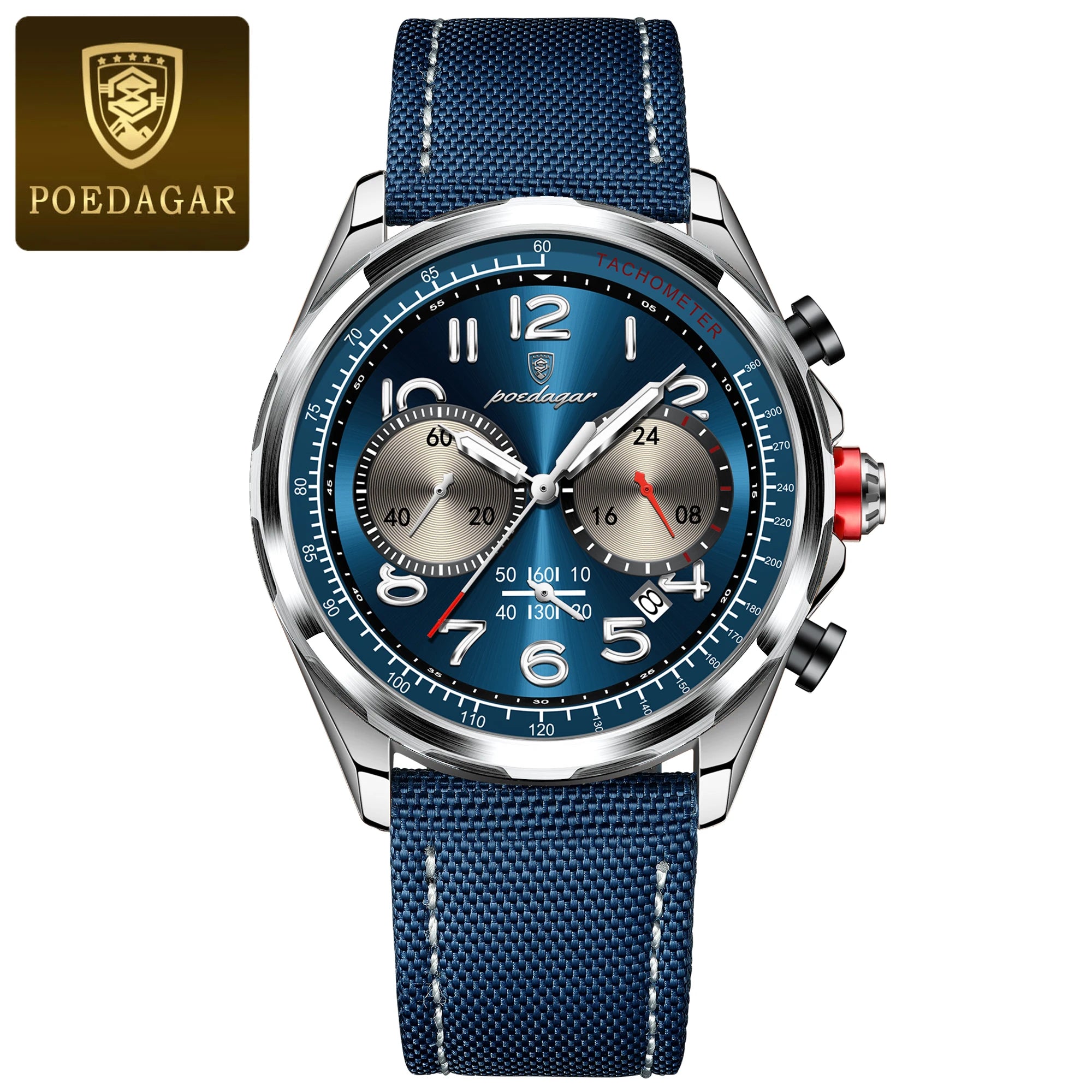 Chronograph Watch with Nylon Strap – Complete Calendar & Luminous Arabic Dial