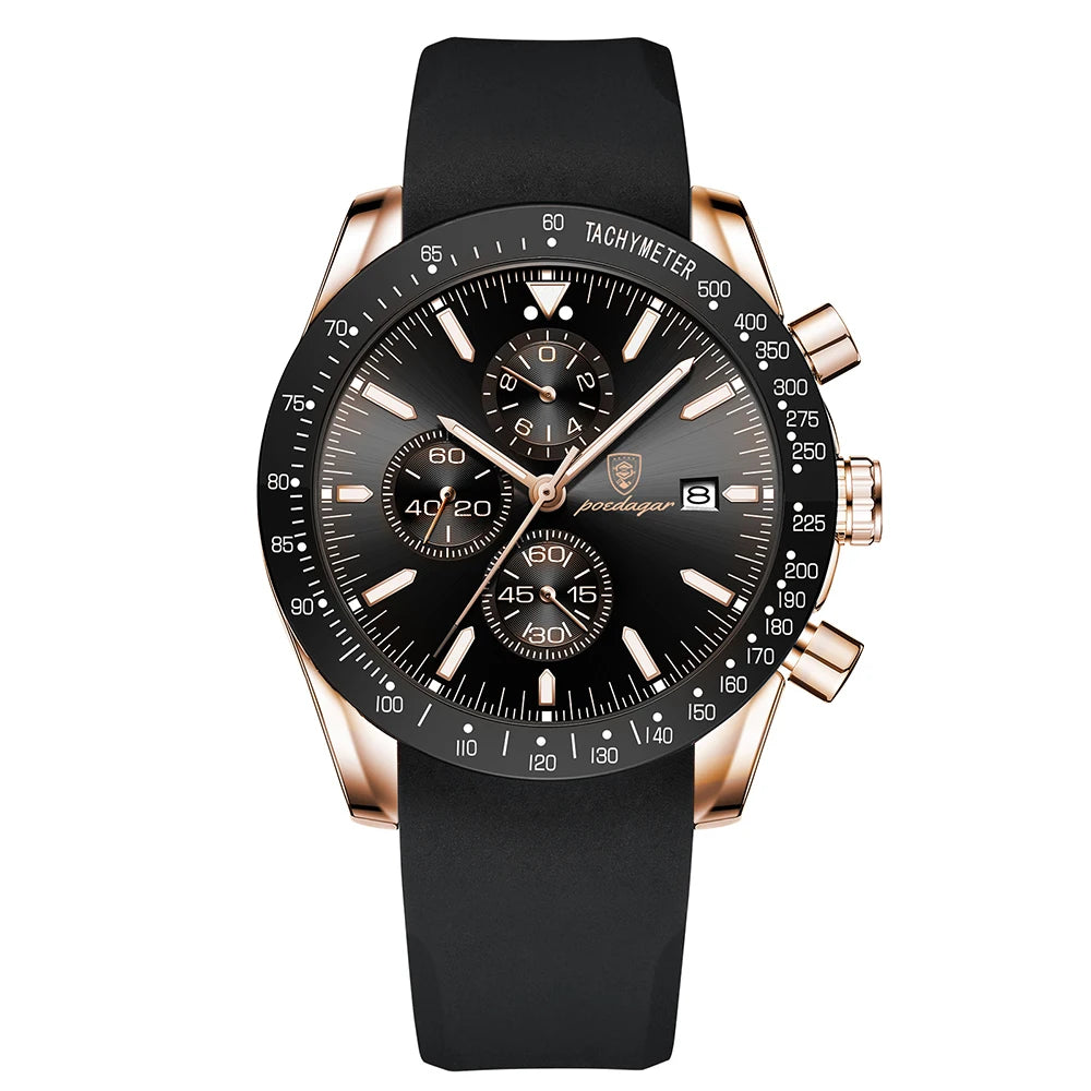 Dress Chronograph Watch – Luminous Dial with Safety Clasp Bracelet