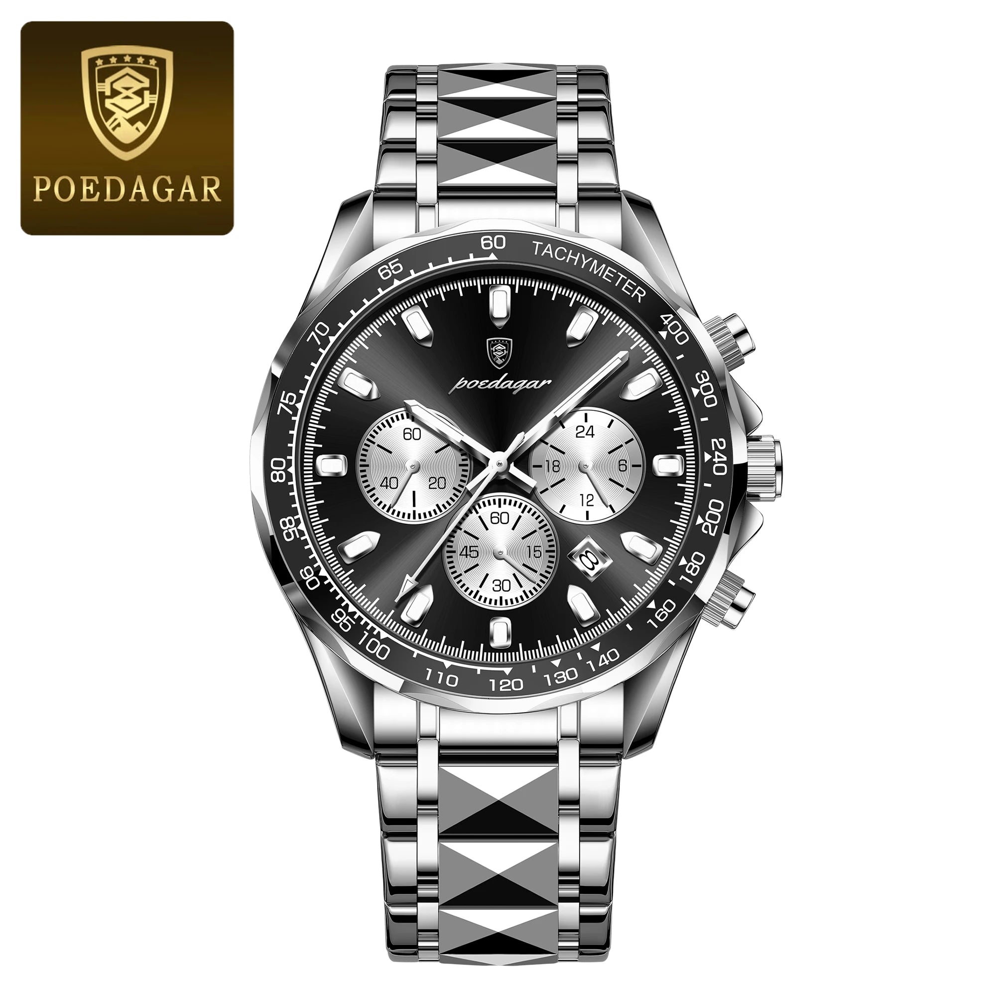 Chronograph Date Watch – Luminous Dial with Hidden Clasp Bracelet