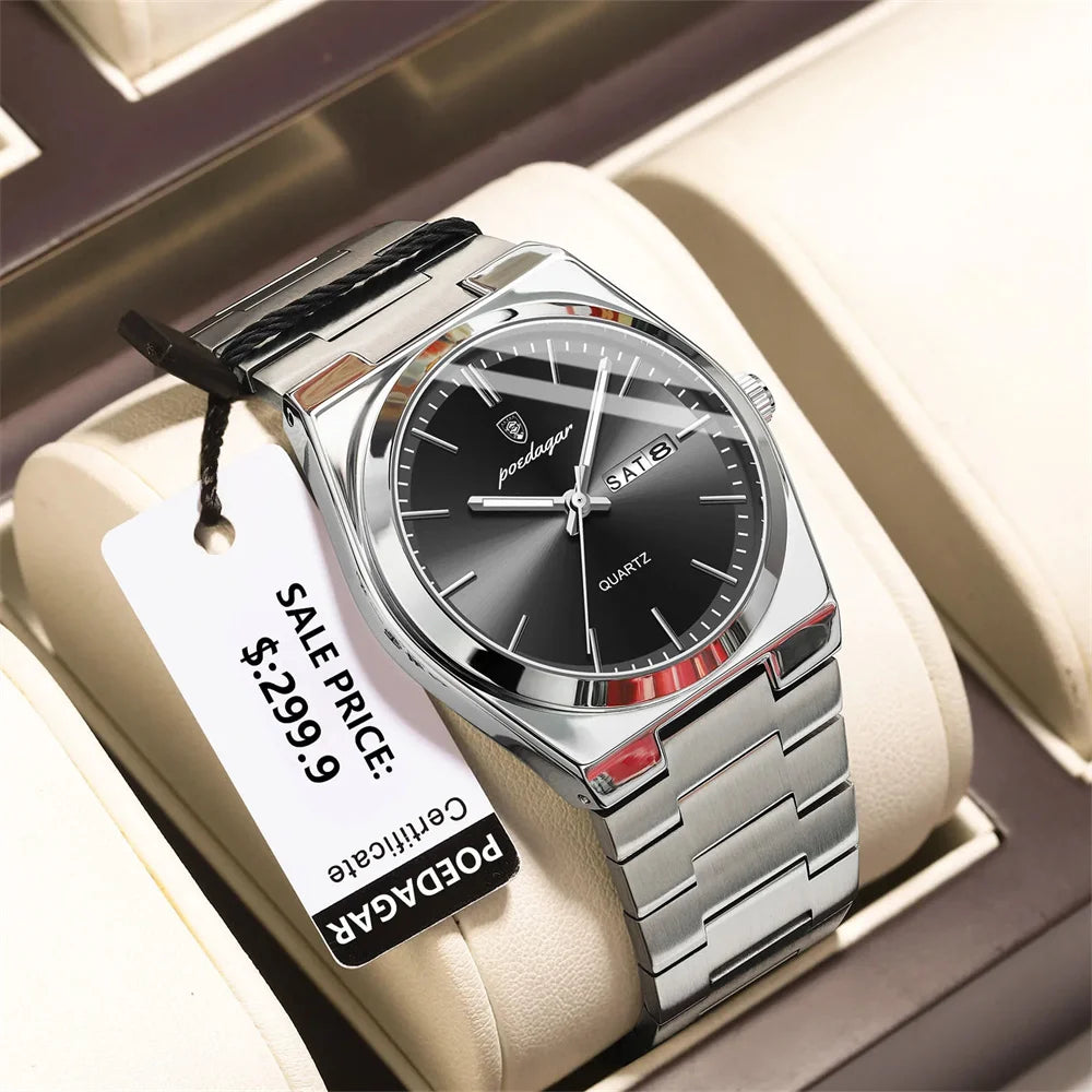Minimalist Sport Watch – Full Calendar, Luminous Markers & Metal Strap