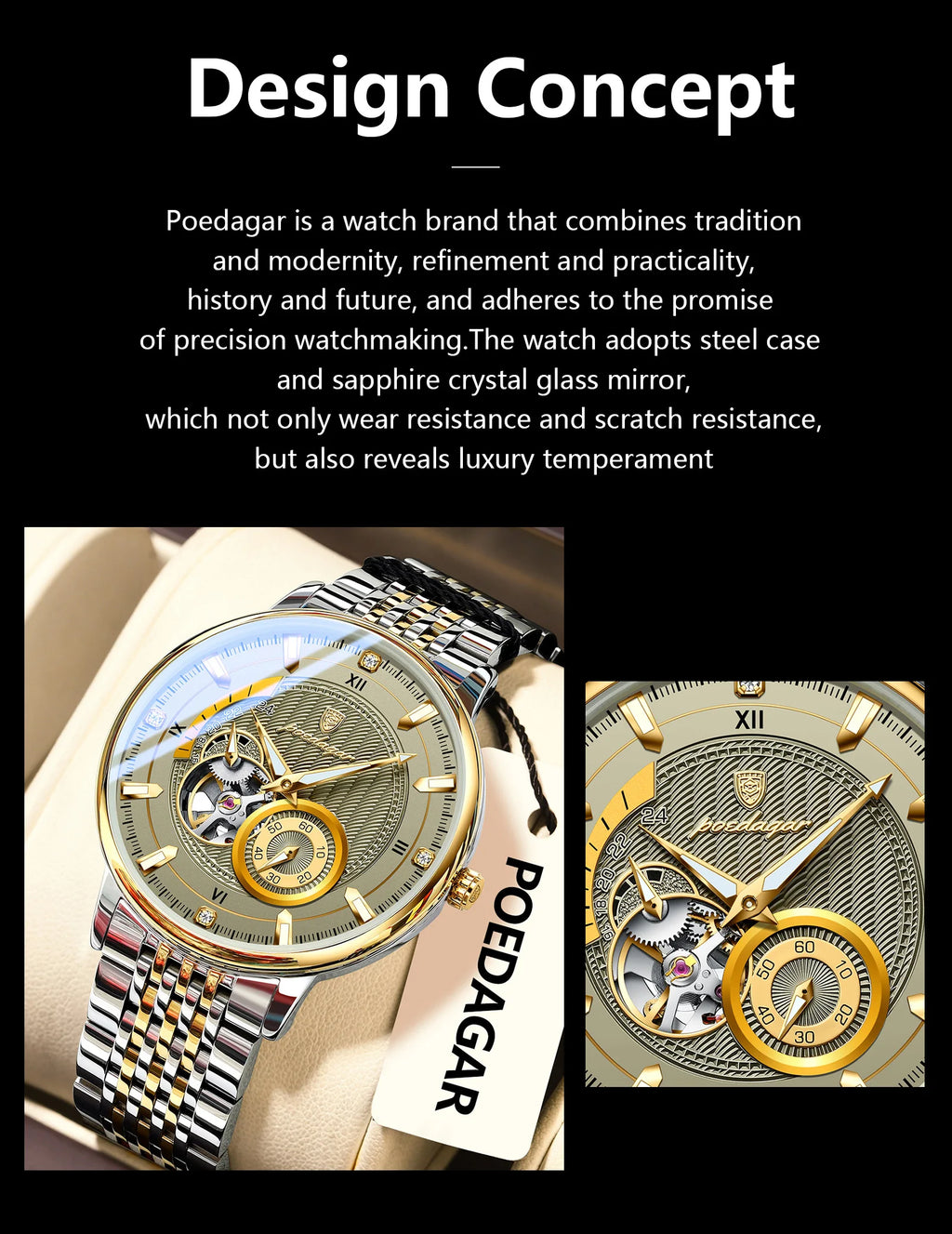 Automatic Skeleton Watch – Luminous Tourbillon Style with Sapphire Crystal