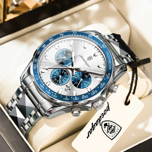 Chronograph Business Watch – Luminous Numberless Dial with Hidden Clasp Bracelet
