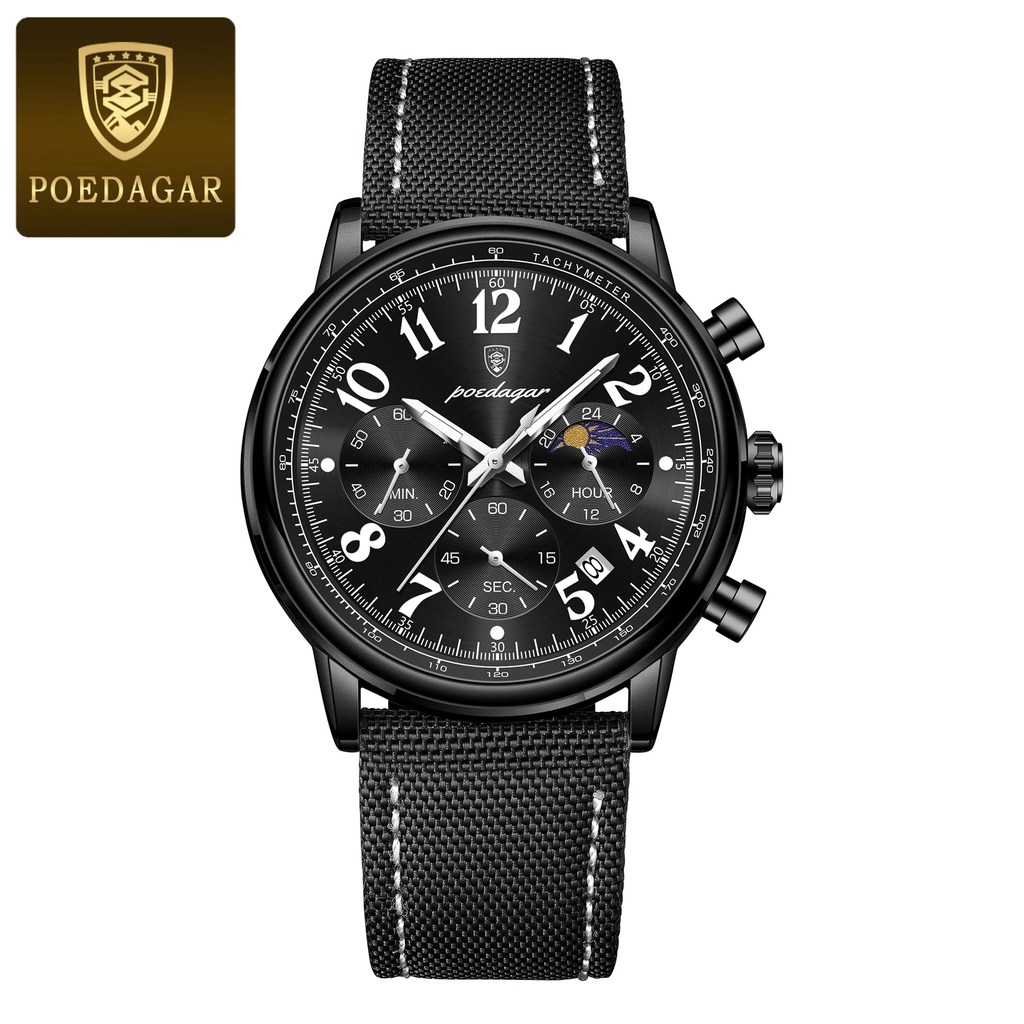 Classic Chronograph Watch – Luminous Arabic Dial with Nylon Strap
