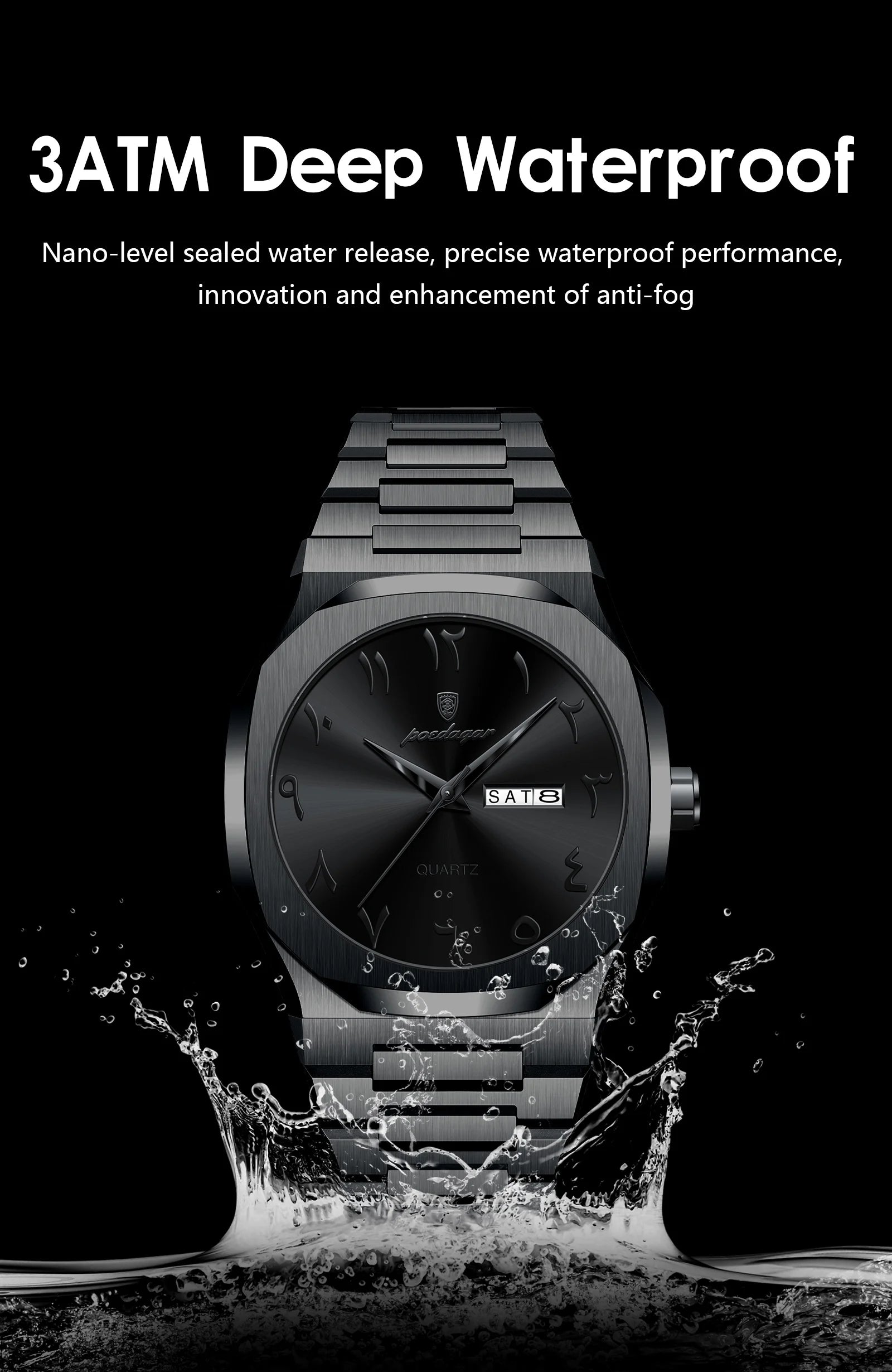 Irregular Shape Full Calendar Watch – Date & Week Display with Hidden Clasp
