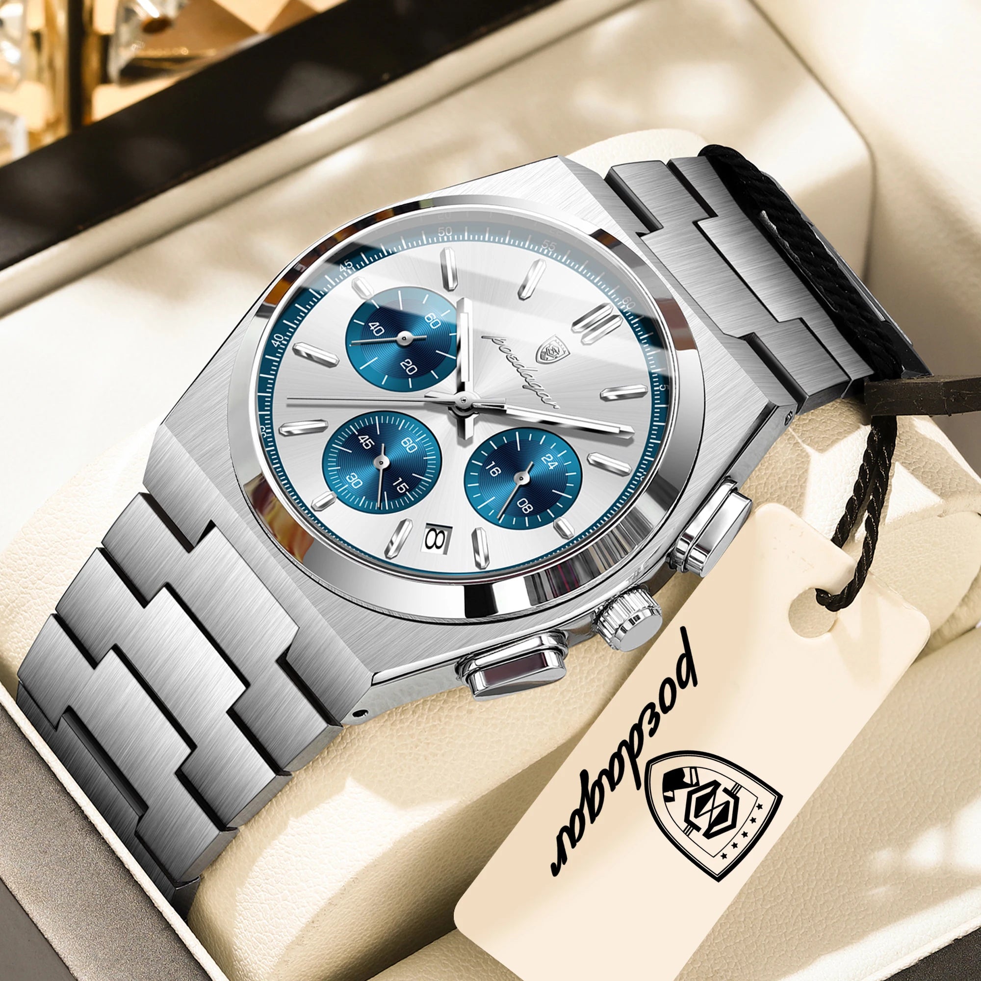 Chronograph Watch – Luminous Numberless Dial with Hidden Clasp