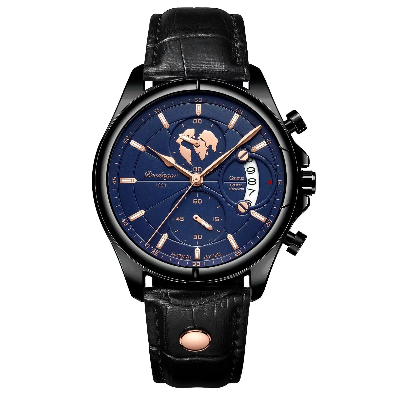 Chronograph Leather Watch – Full Calendar & Luminous Dial