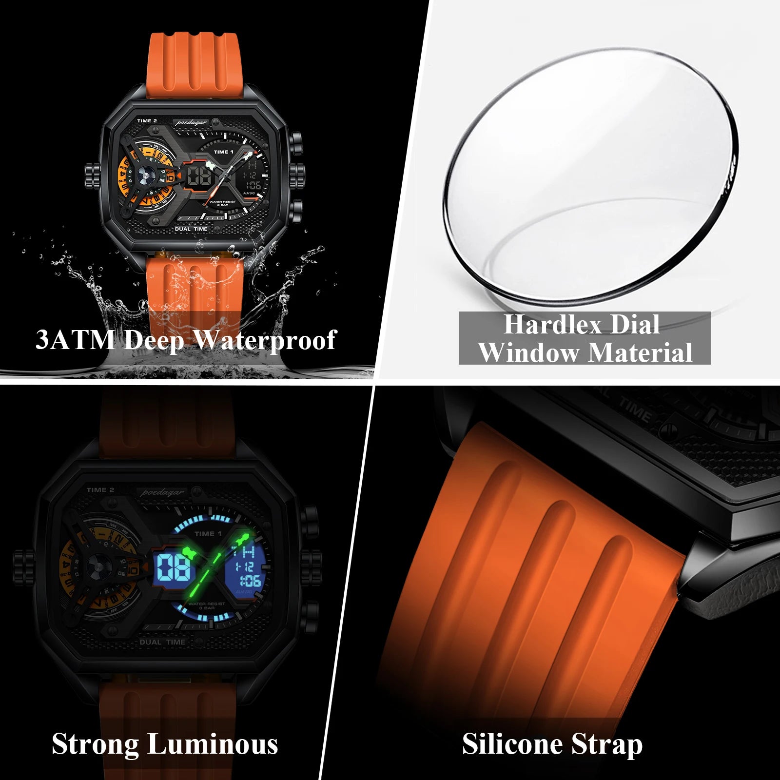 LED Chronograph Sport Watch – Dual Time & Alarm with Silicone Strap