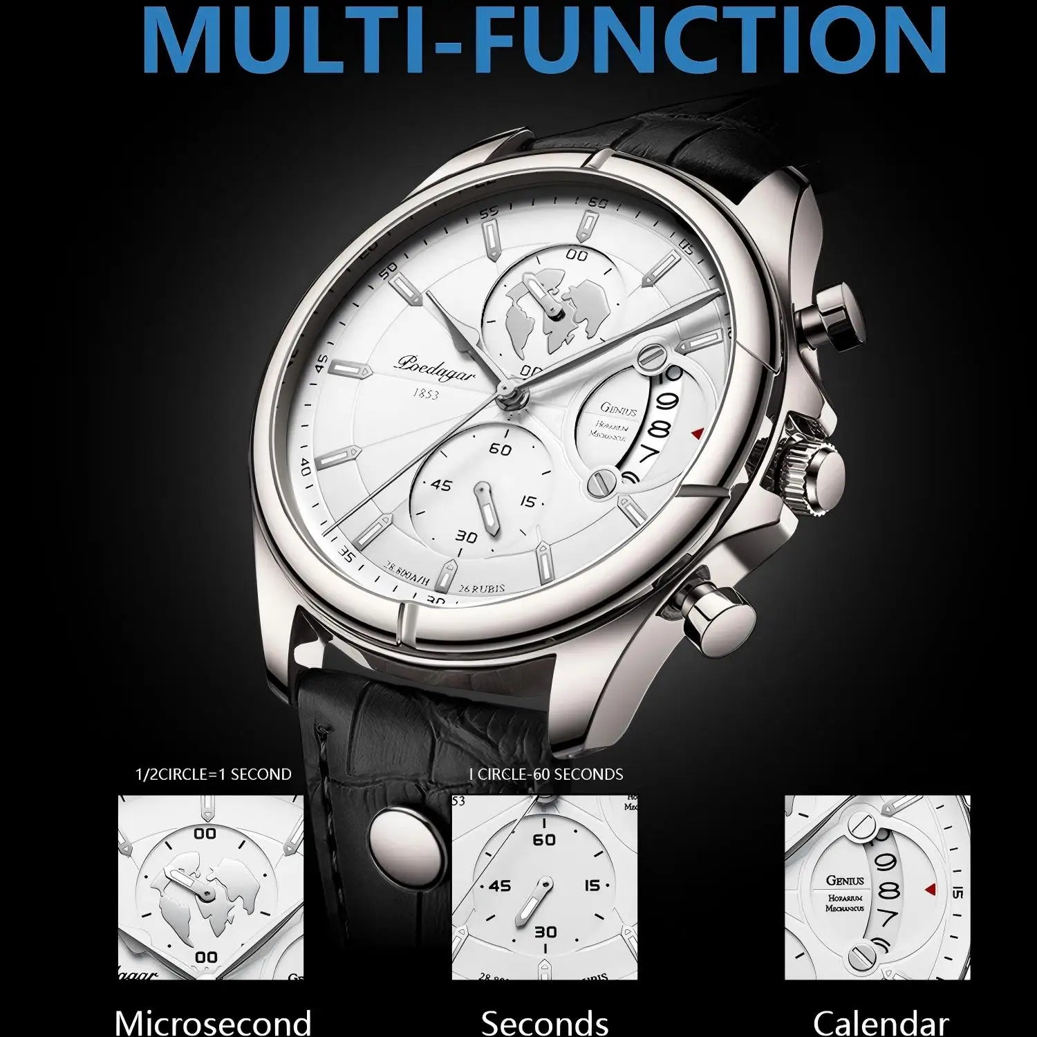 Chronograph Leather Watch – Full Calendar & Luminous Dial