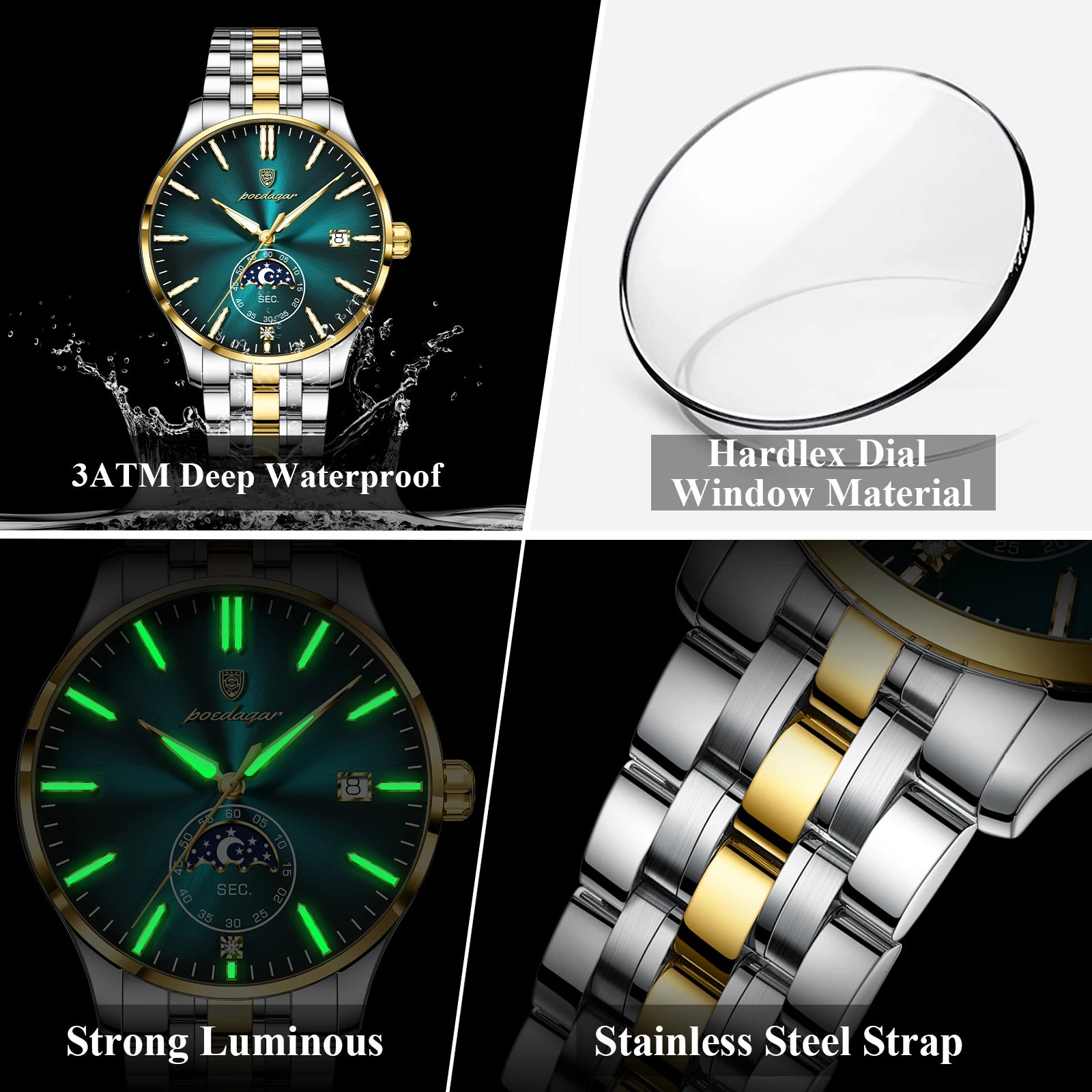 Round Business Chronograph – Slim Stainless Steel Watch with Luminous Hands & Date