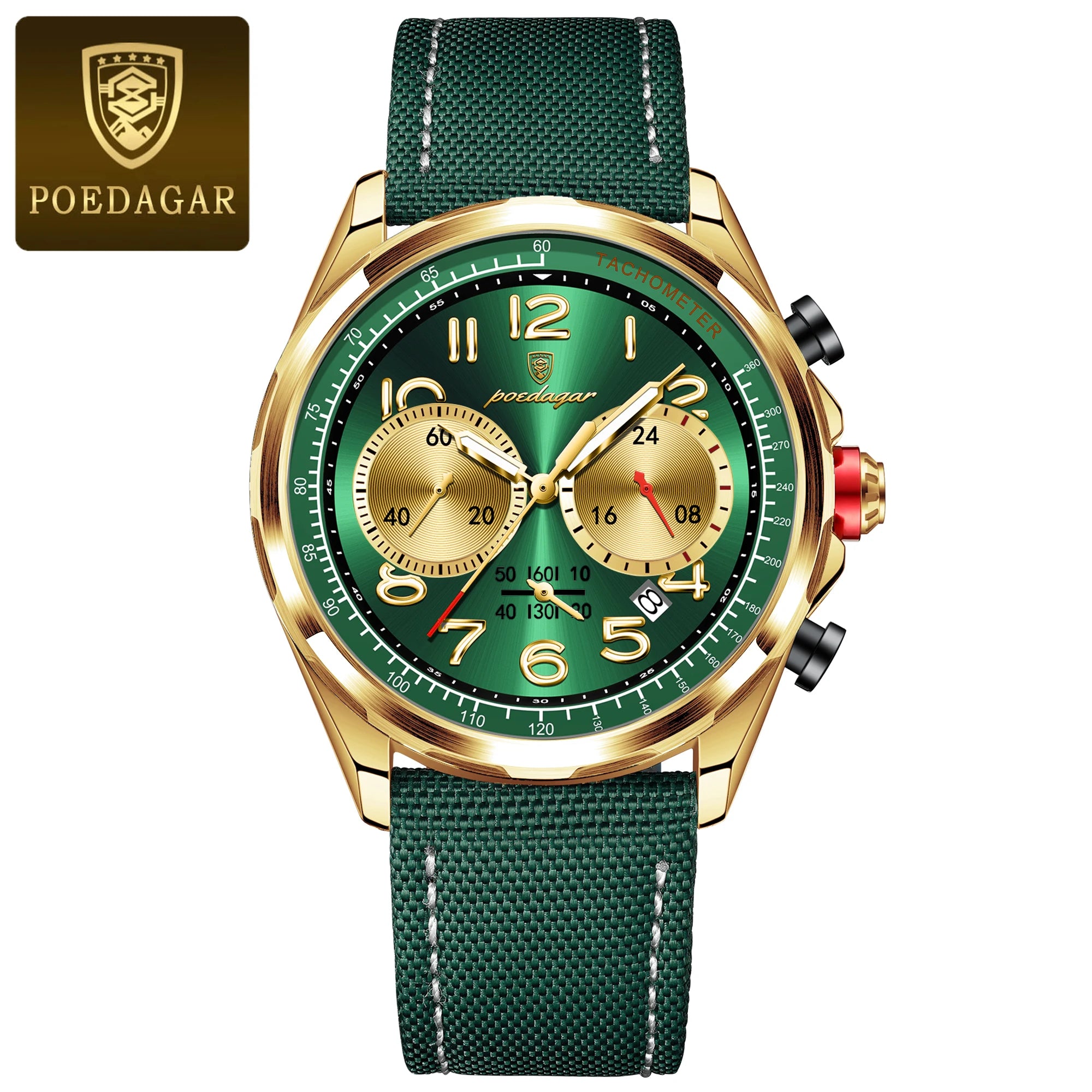 Chronograph Watch with Nylon Strap – Complete Calendar & Luminous Arabic Dial