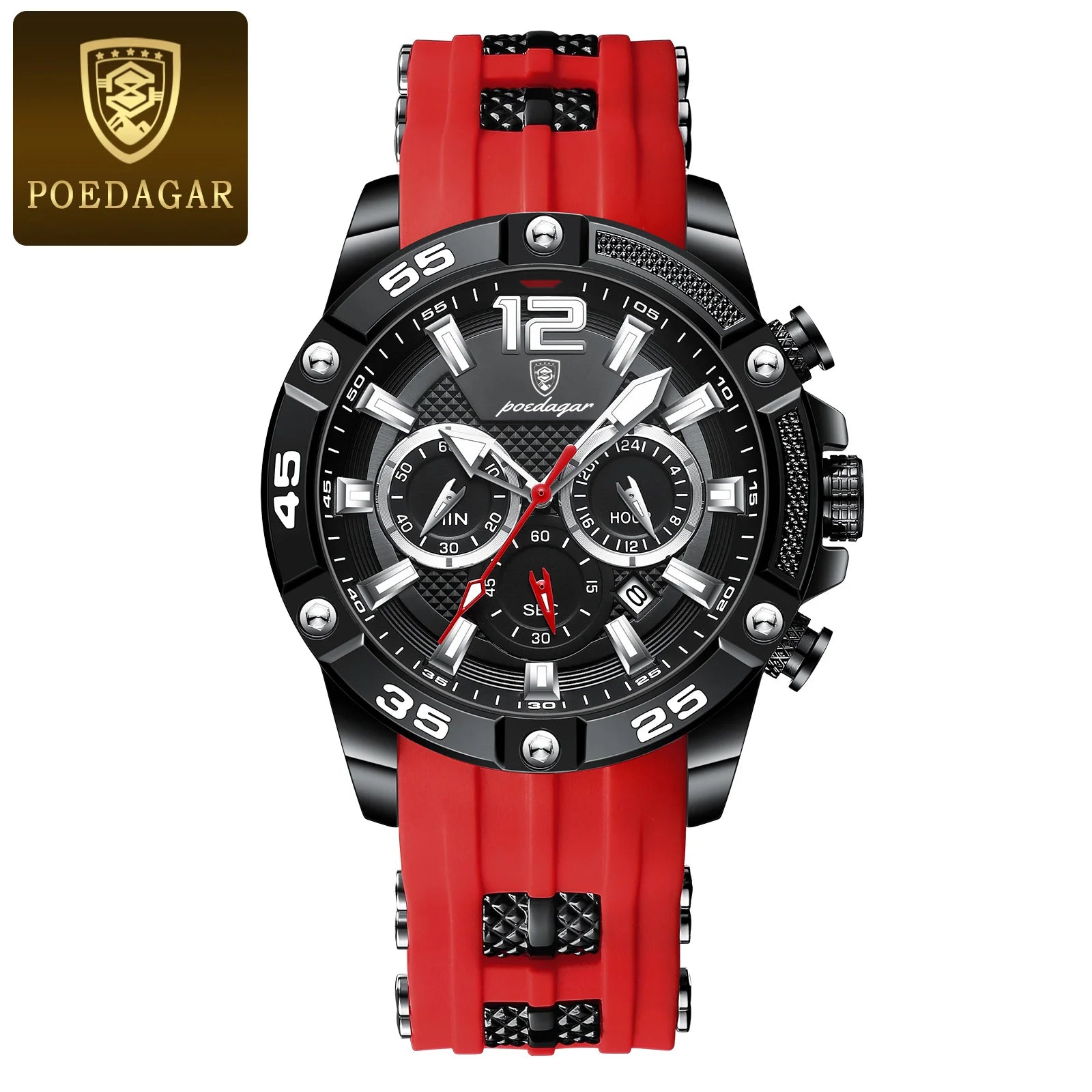 Large Chronograph Sport Watch – Luminous Dial with Silicone Strap & Date