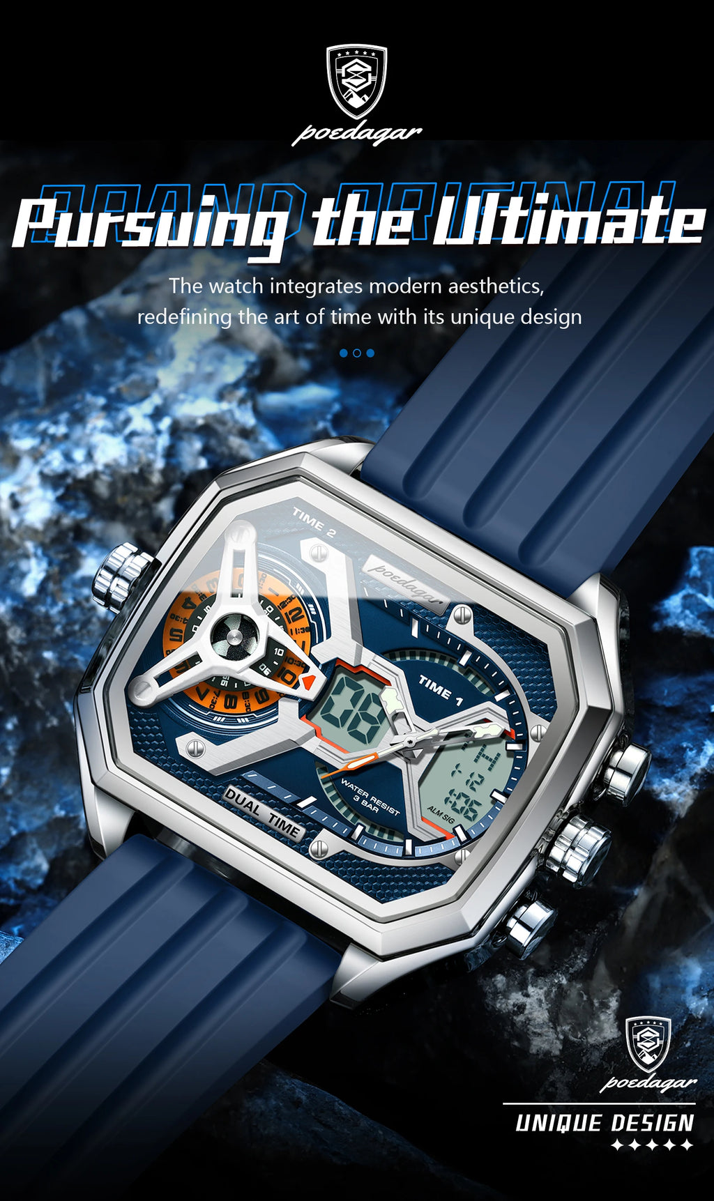 LED Analog-Digital Chronograph Watch – Dual Time & Alarm with Silicone Strap