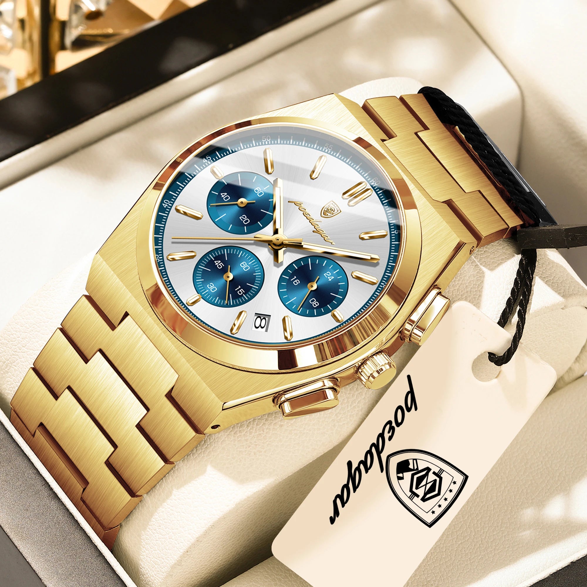 Chronograph Watch – Luminous Numberless Dial with Hidden Clasp
