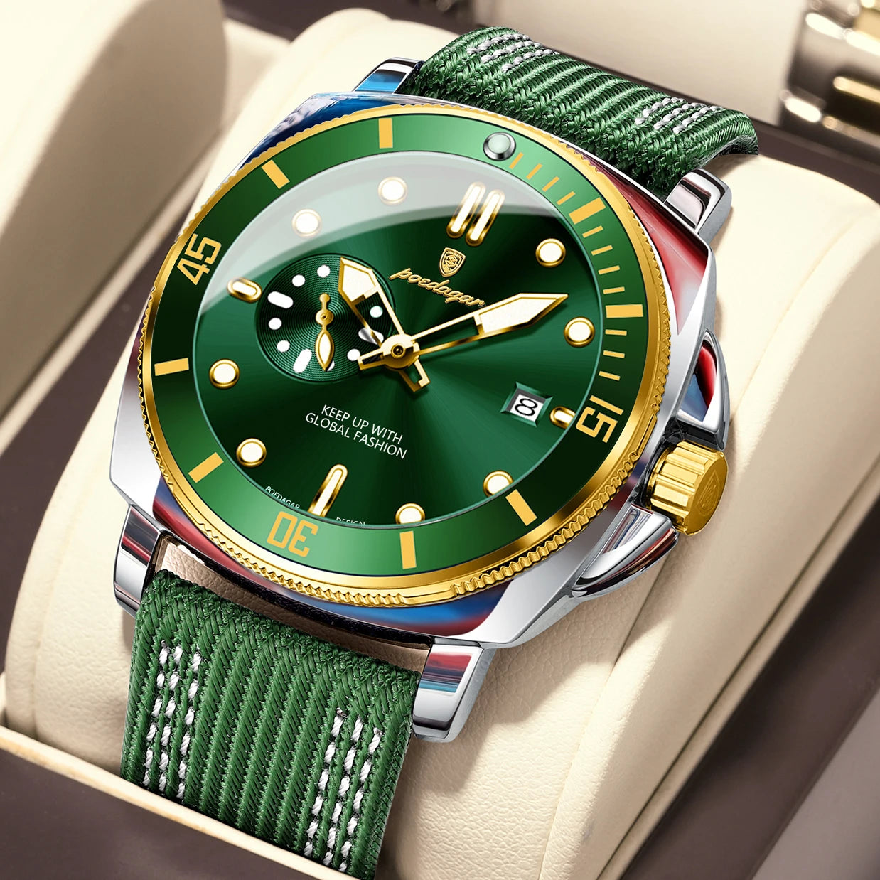 Nylon Strap Business Watch – Luminous Dial with Date & Hidden Clasp