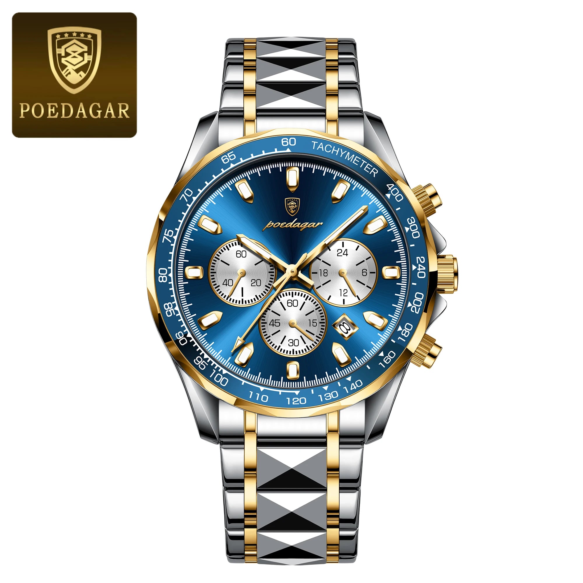 Chronograph Date Watch – Luminous Dial with Hidden Clasp Bracelet