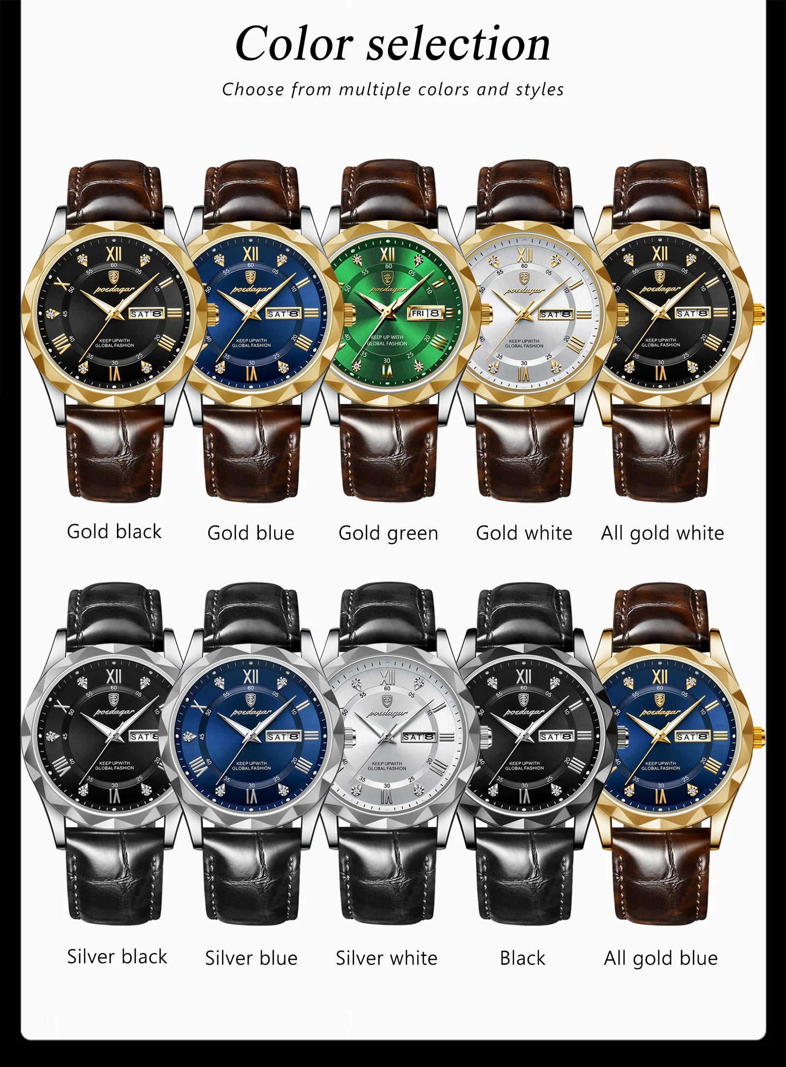 POEDAGAR Original Luxury Male Watch Waterproof Luminous Date Week Sports Men's Watches Classic Business Quartz Leather Men Watch