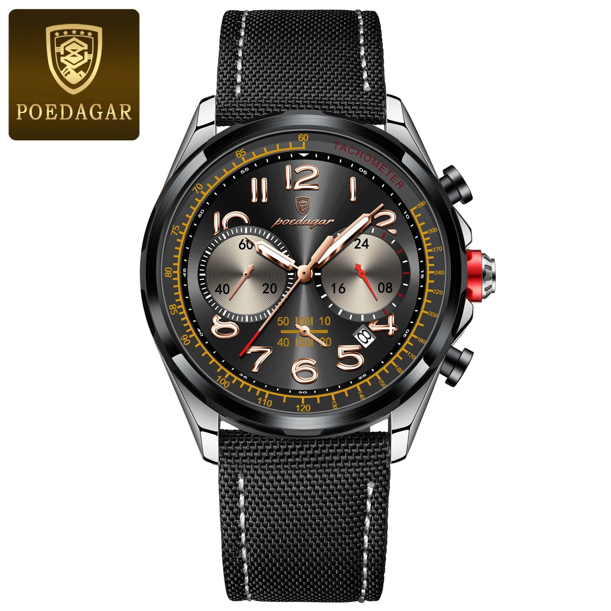 Chronograph Watch with Nylon Strap – Complete Calendar & Luminous Arabic Dial